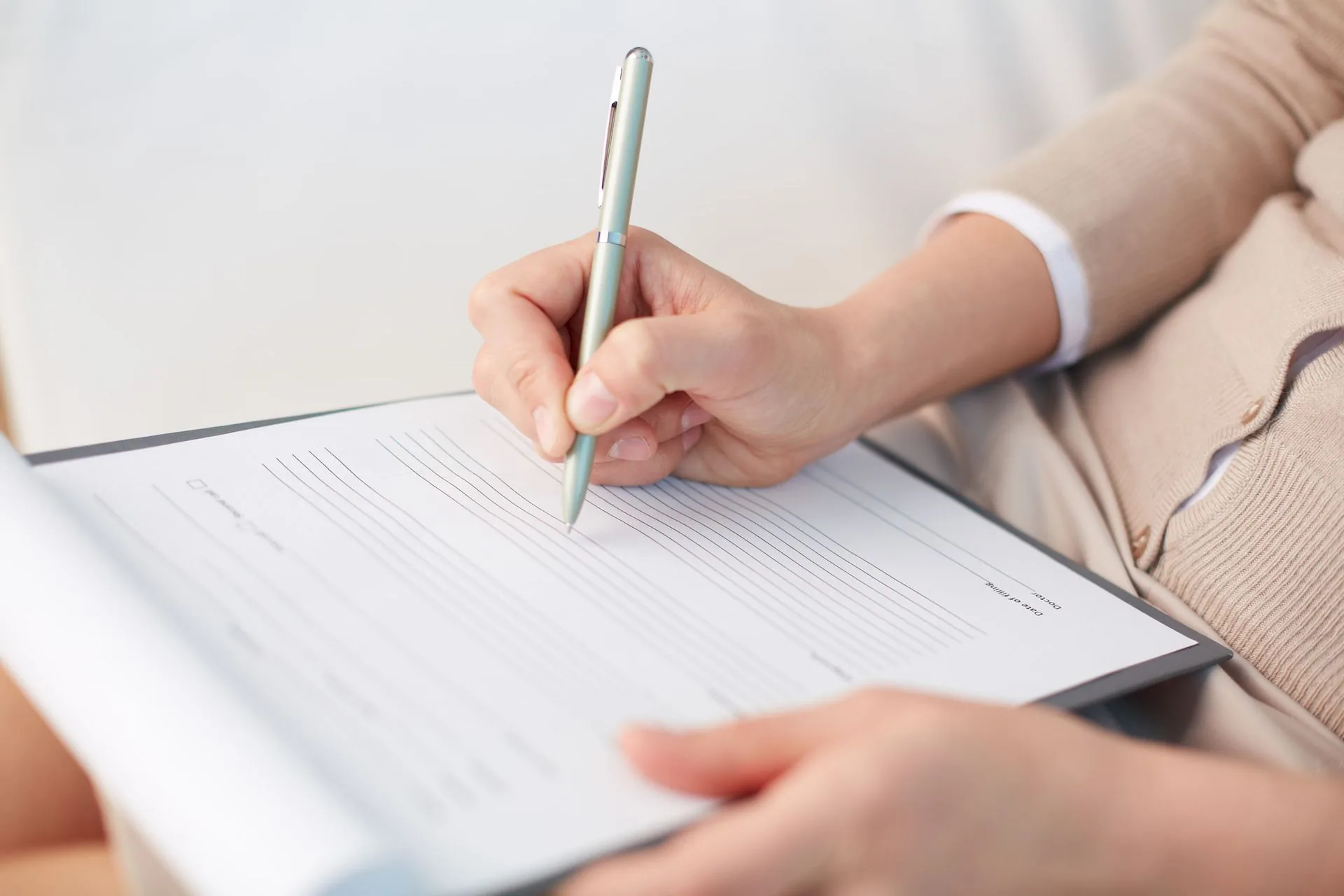 Patient completing intake form